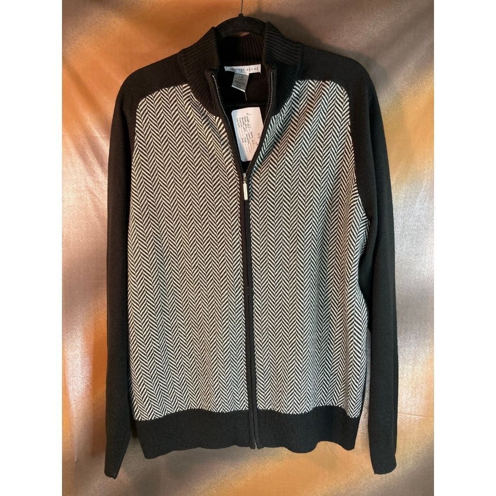 GENTLY worn Geoffrey Beene L zip up sweater houndstooth. Box. M